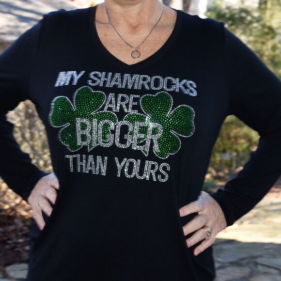 St. Patrick's rhinestone black long sleeve shirt XS S M L XL XXL 1X 2X 3… - Picture 1 of 7
